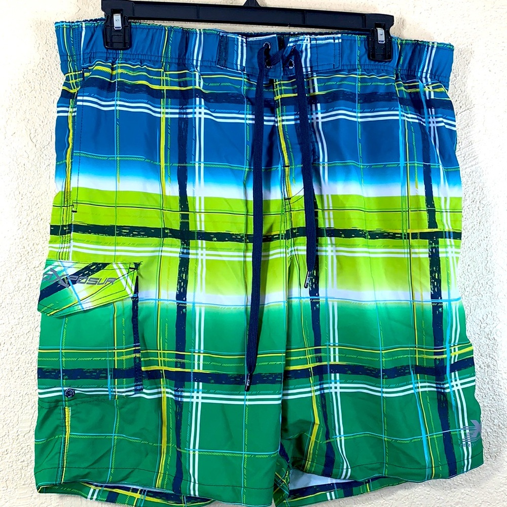 ZeroXposur Men's Swim Shorts Green Yellow Size L .